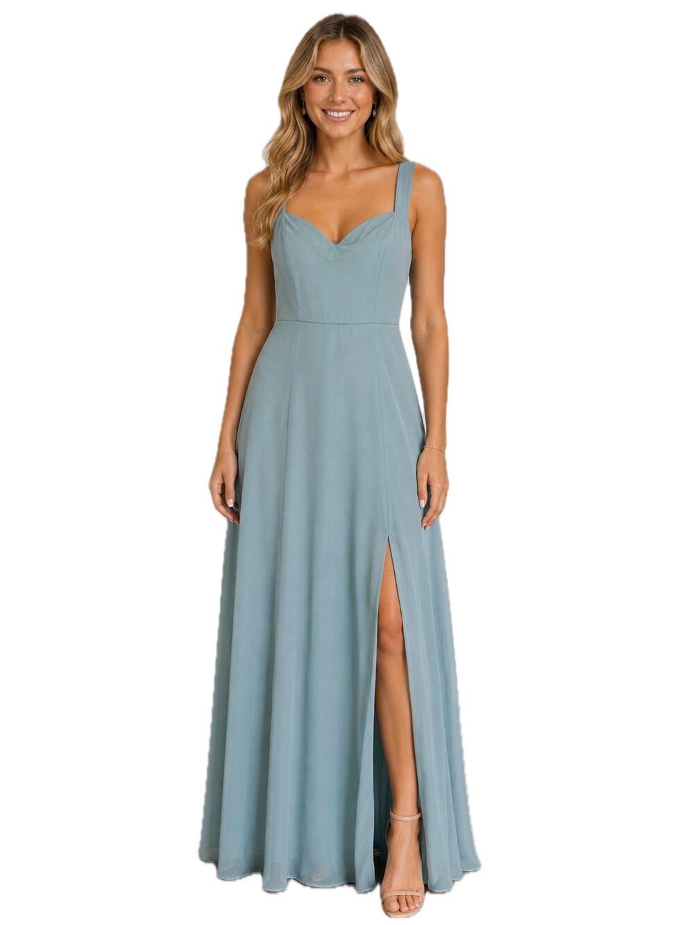 Kennedy Blue Blue Chiffon Bridesmaid Prom Maxi Dress Size 2 Slit Wedding READ